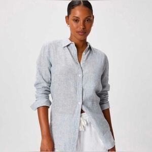 Quince 100% European Linen Blue Stripe Shirt , size medium